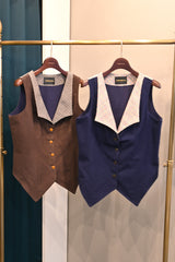 EMMAクラシカルパネル・スエードタッチベスト /100% Made in Japan